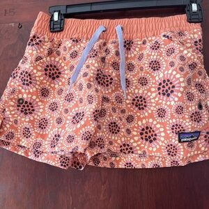 Patagonia Kids Floral Print Shorts - Coral and Navy